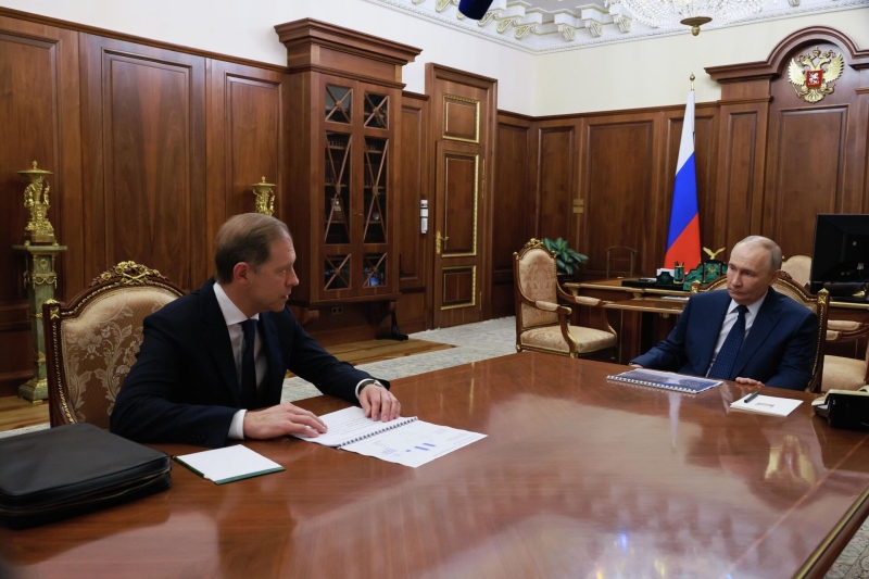 Президент РФ Владимир Путин и первый заместитель правительства РФ Денис Мантуров во время встречи